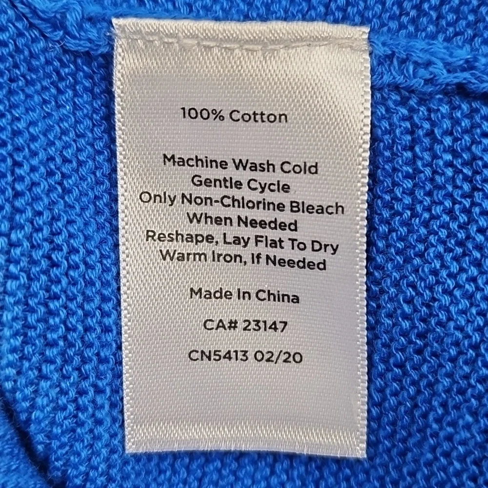 Talbots 100% Cotton Knit Blue White Tie Dye Crewneck 3/4 Sleeve Pullover Sweater